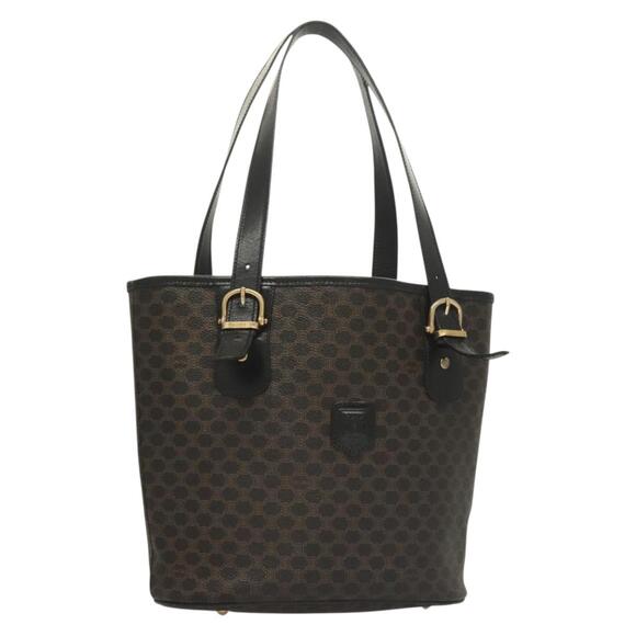 CELINE Macadam Canvas Tote Bag Pvc Leather Black Gold - Picture 1 of 13